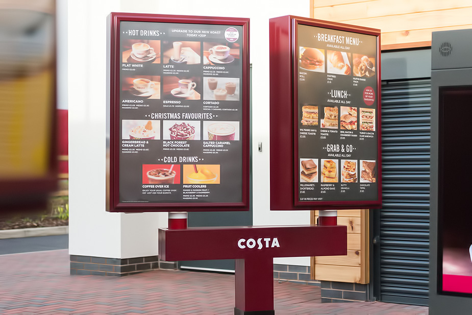Costa Coffee Drive Thru Rotating Menu Display Case