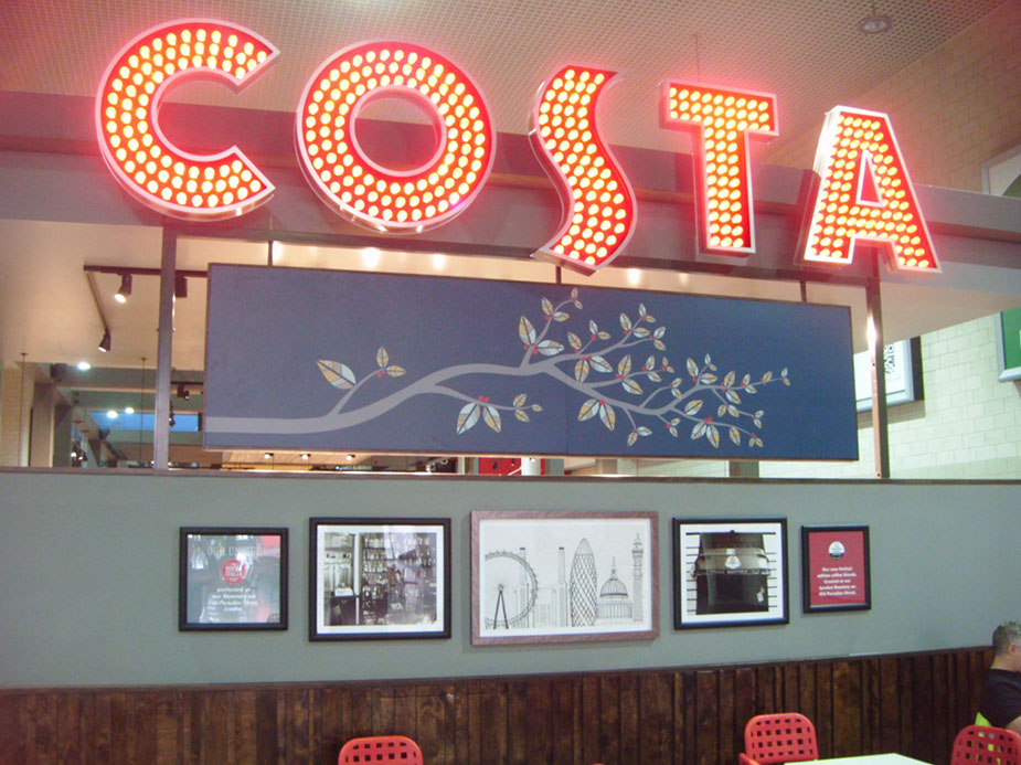 Costa Coffee bulb letters