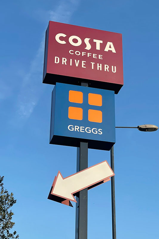Costa Coffee Drive Thru Swansea Greggs Bakers Pole Sign