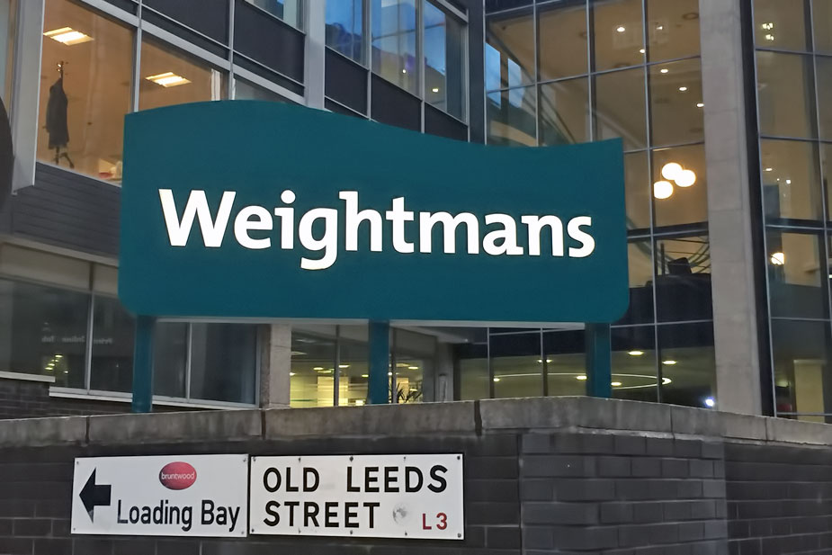 Weightmans Freestanding Illuminated Signage Liverpool